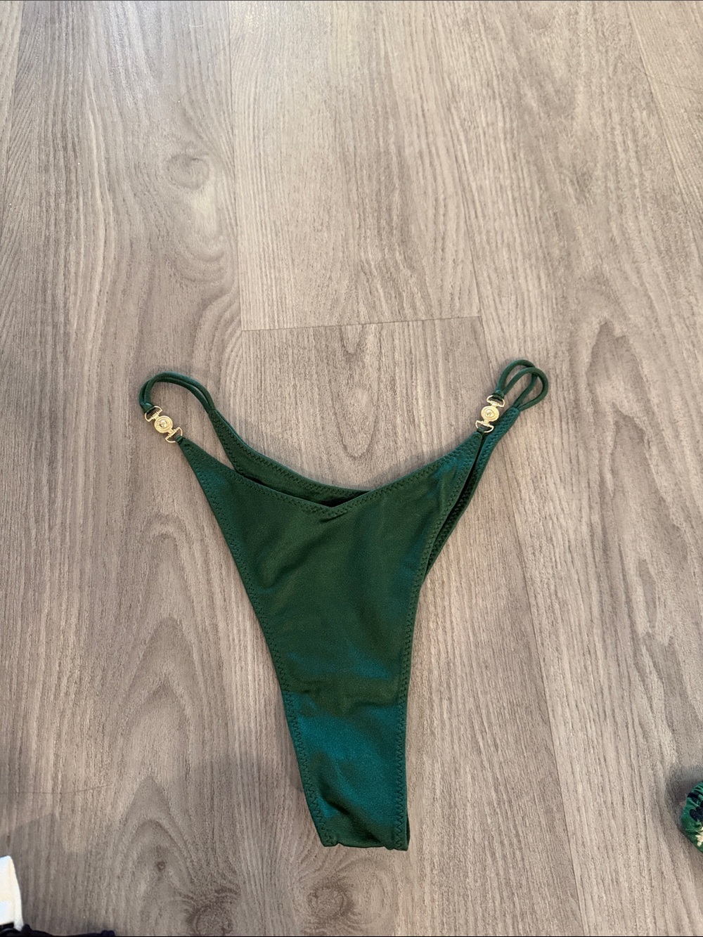 Green High-Cut Bikini Bottom with Gold Accents - Picture 1 of 4